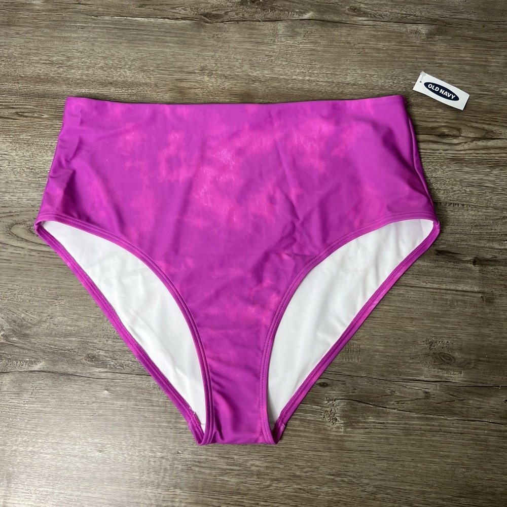 Old Navy High-Waisted Bikini Bottom Women XL Purple Tie Dye Stretch Swimwear
